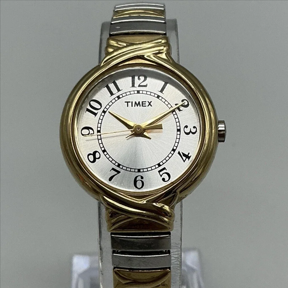 Timex WR 30M Womens Watch 26mm Silver Dial Silver Gold Tone Bracelet New Battery